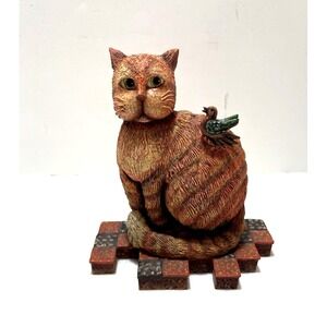 Lang & Wise Have Peace Orange Cat Figurine w/‎ Bird on His Back 1999 Folk Art